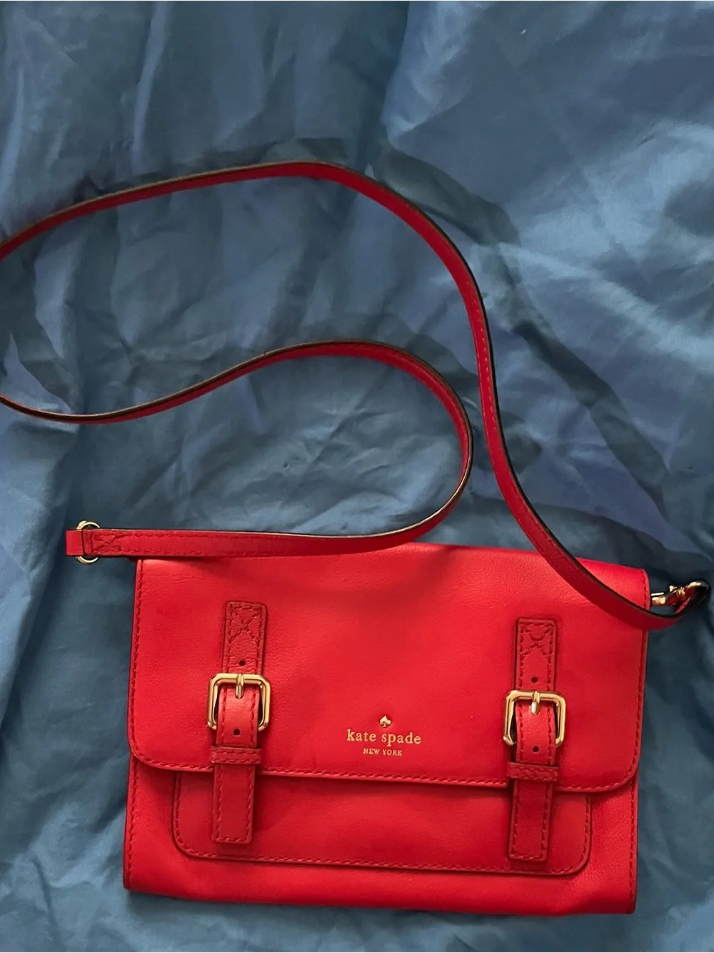 kate spade Red Leather Crossbody Satchel with Gold Hardware Pristine !